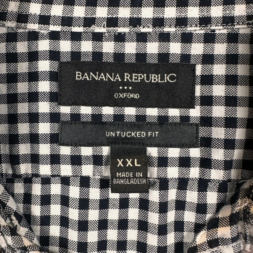 Mens XXL Banana Republic Oxford Untucked Fit Shirt Black White Gingham Check